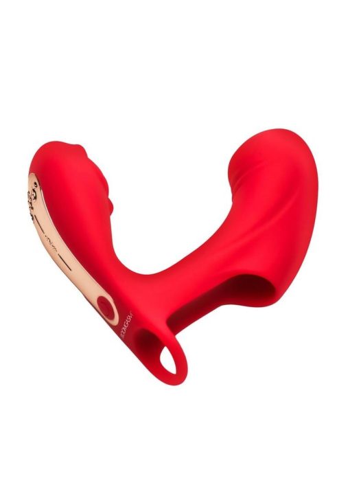 Bloomgasm Rose Touch Pulsing Rechargeable Silicone Finger Vibrator - Red - Image 3