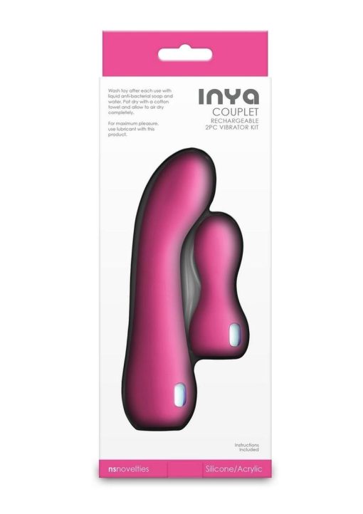 Inya Couplet Rechargeable Silicone Vibrators (2pc Set) - Pink - Image 4
