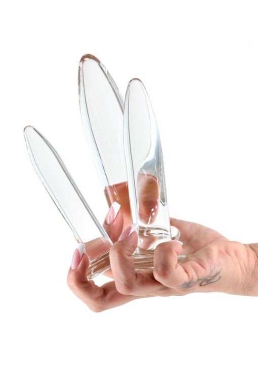 Crystal Trainer Glass Anal Plugs Kit (3pc Set) - Clear - Image 3