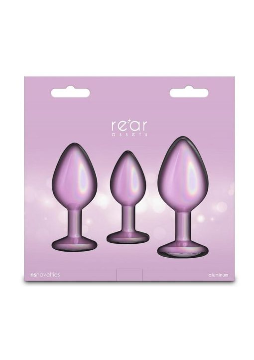 Rear Assets Trainer Chrome Plated Anal Plugs Kit (3pc Set) - Iridescent Pink - Image 4