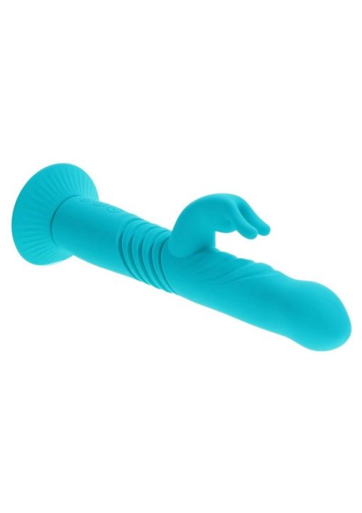 Bunny Hop Rechargeable Silicone Throbbing Rabbit Vibrator - Blue - Image 3