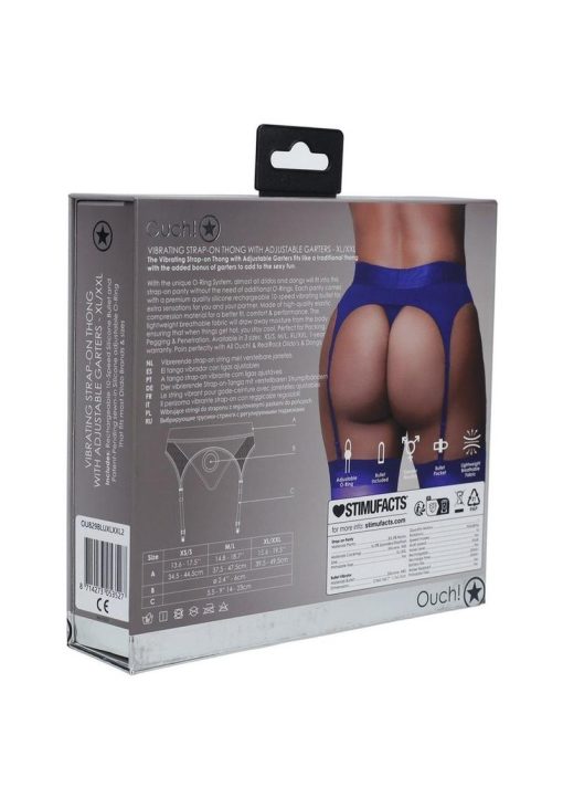 Ouch! Vibrating Strap-On Thong Rechargeable - XL/2XL - Blue - Image 3
