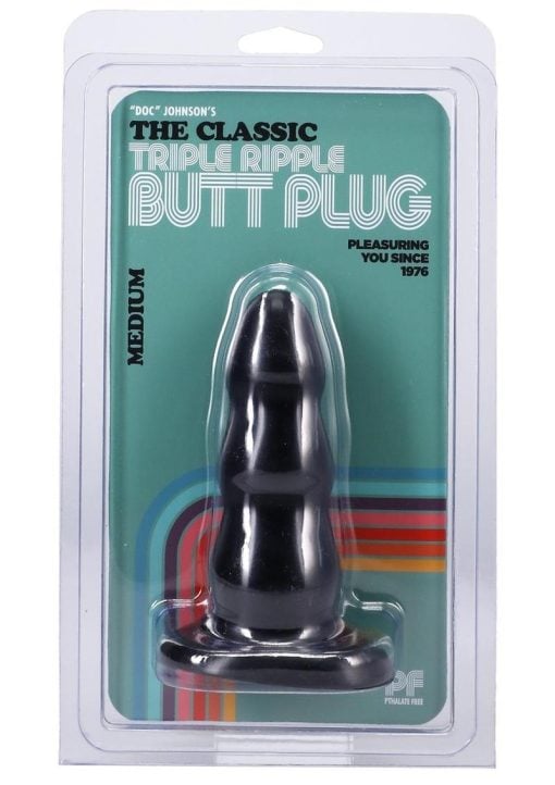 Triple Ripple Butt Plug Sil A Gel Medium Black - Image 2