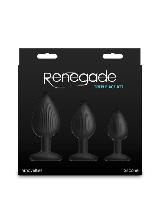 Renegade Triple Ace Silicone Anal Plugs Kit (3pc Set) - Black - Image 4