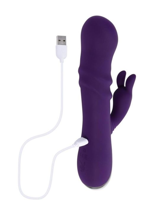 Playboy Bunny Punch Rechargeable Silicone Rabbit Vibrator with Twirly G-Spot Head - Purple - Image 4