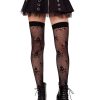 Leg Avenue Dotted Net Skull Thigh Highs - Black - O/S