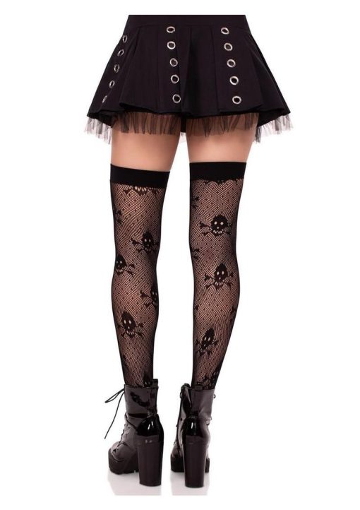 Leg Avenue Dotted Net Skull Thigh Highs - Black - O/S - Image 3