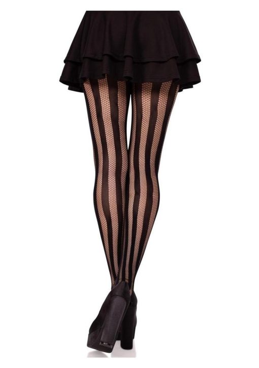 Leg Avenue Net and Opaque Striped Tights - Black - O/S - Image 3