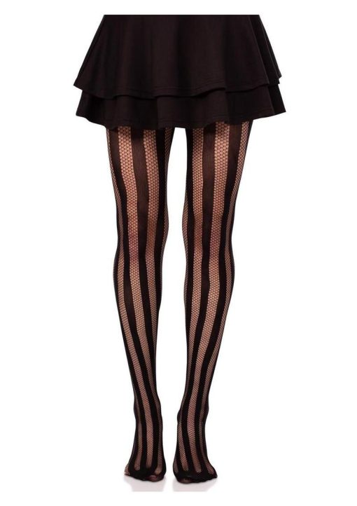 Leg Avenue Net and Opaque Striped Tights - Black - O/S - Image 4