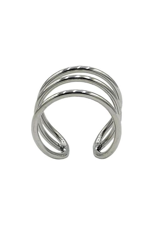 Rouge Stainless Steel Triple Wire Glans Ring - Silver - Image 4