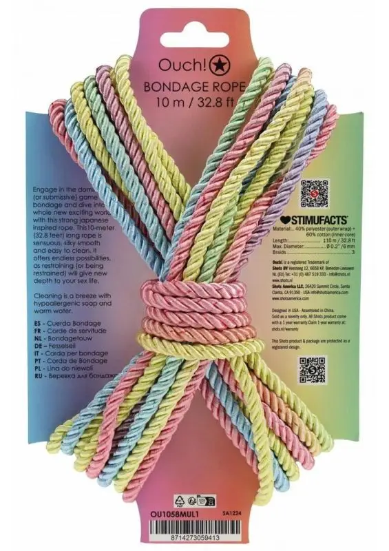 Ouch Bondage Rope 10 Meter Nylon - Multicolor Pastel