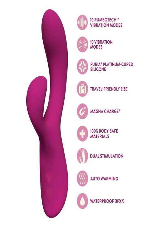 Quinn Rechargeable Silicone Rabbit Vibrator - Burgundy - Image 3