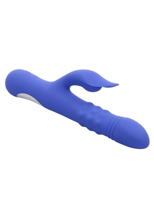 Pop Goes The O Rechargeable Silicone Triple Motor Thrusting Rabbit Vibrator - Blue - Image 3