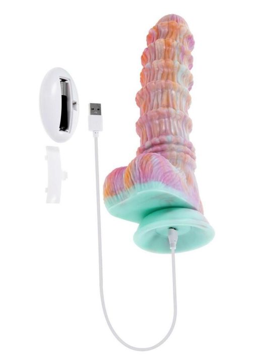 Fantasy Rechargeable Silicone Vibrating Dildo with Remote - Multicolor - Image 4