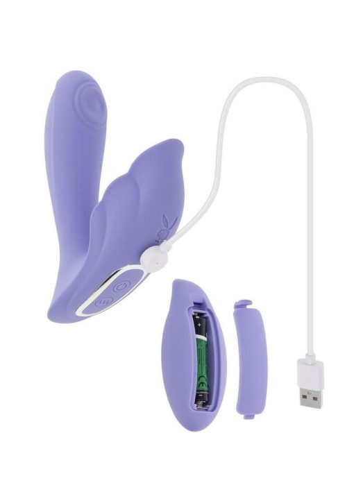 Playboy Lilac Fantasy Rechargeable Silicone Tapping Dual Vibrator with Remote - Purple - Image 4